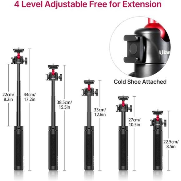 Extendable Mini Camera Tripod, 4 Levels Adjustment 360° Ball Head Cold Shoe - Picture 4 of 6